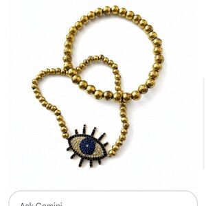 Gold Beaded Necklace with Eye Pendant set.